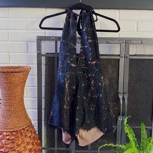 Lulu’s black lace backless halter romper